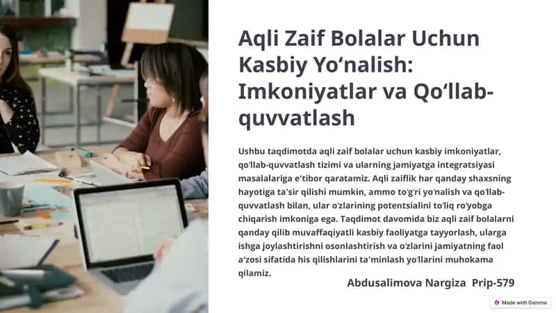 Aqli Zaif Bolalar Uchun Kasbiy Yoʻnalish: Imkoniyatlar va Qoʻllab-quvvatlash 1