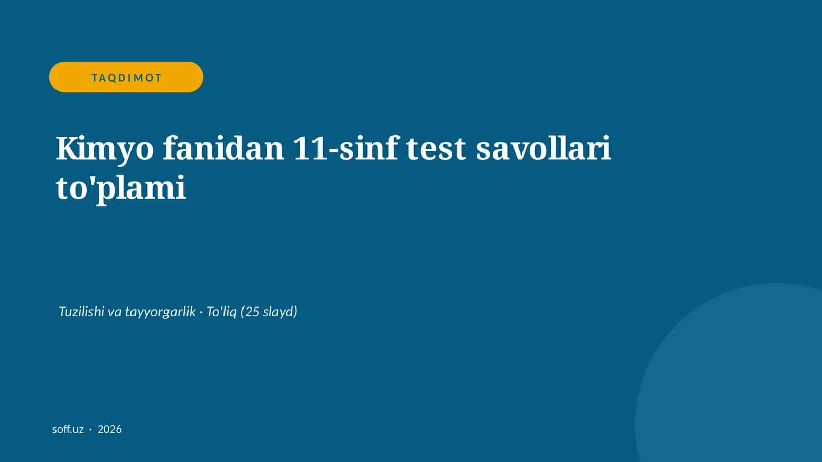 Kimyo fanidan 11-sinf test savollari to'plami 1