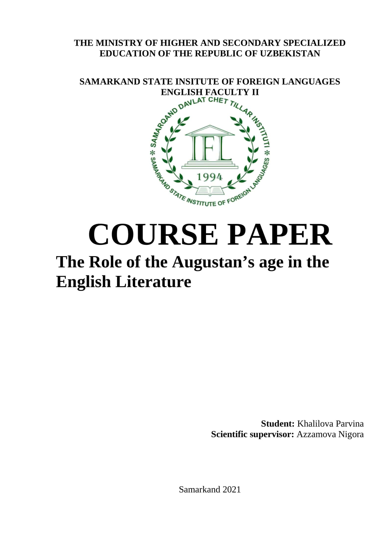 Role of the Augustan’s age in English Literature 1