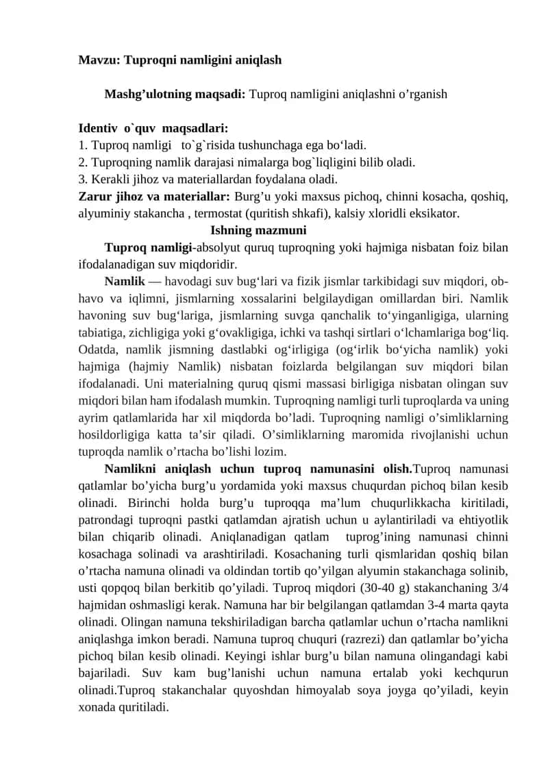 Tuproqni Namligini Aniqlash 1