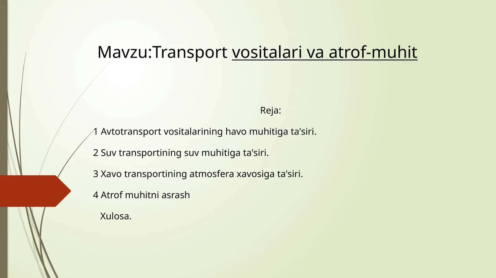 Transport vositalari va atrof-muhit 1