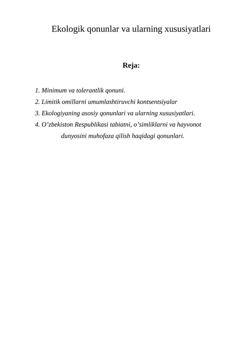 Ekologik qonunlar va ularning xususiyatlari 1