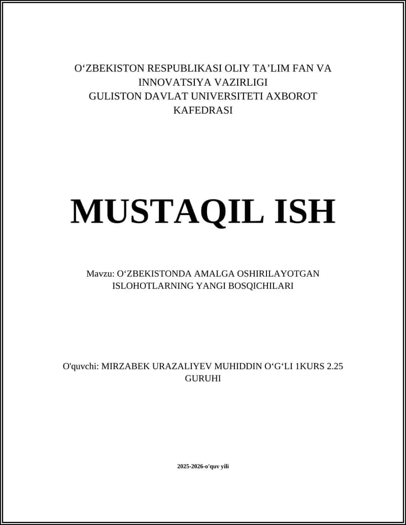 OʻZBEKISTONDA AMALGA OSHIRILAYOTGAN ISLOHOTLARNING YANGI BOSQICHILARI 1