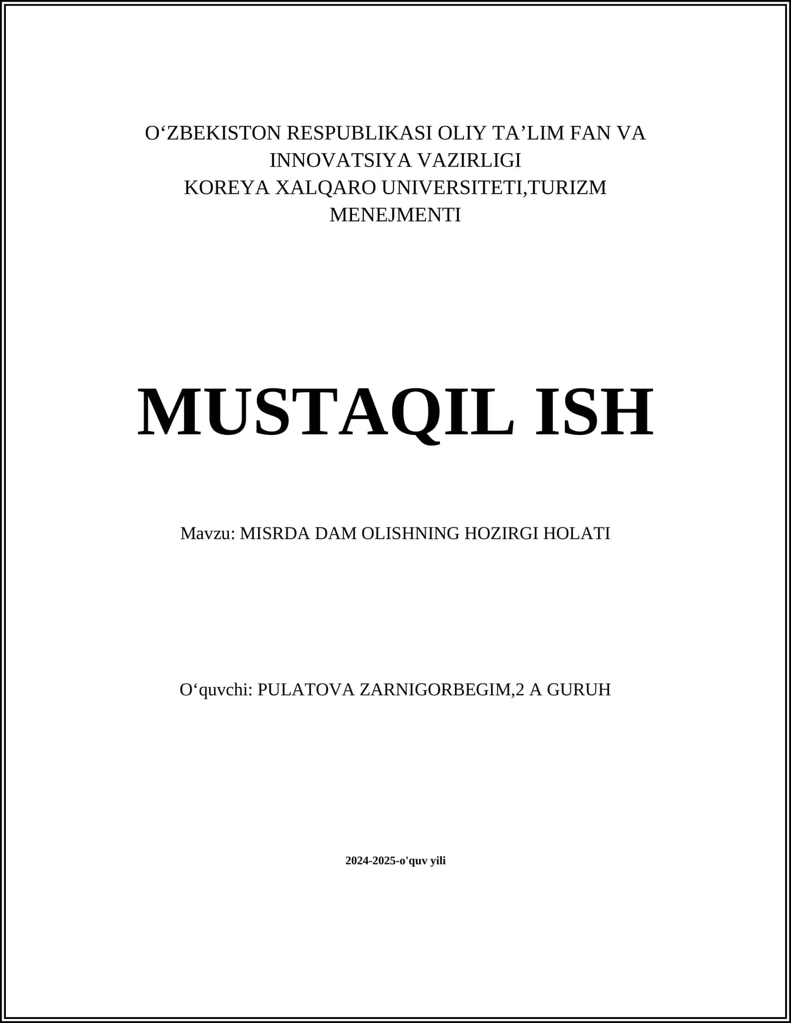 MISRDA DAM OLISHNING AHAMIYATI 1