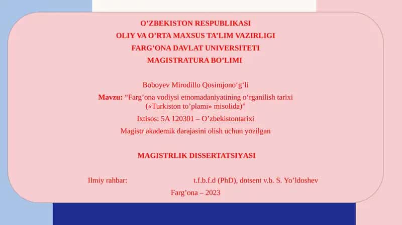 FARG’ONA VODIYSI XO’JALIK AN’ANALARI TARIXI(«TURKISTON TO’PLAMI» MISOLIDA) 1