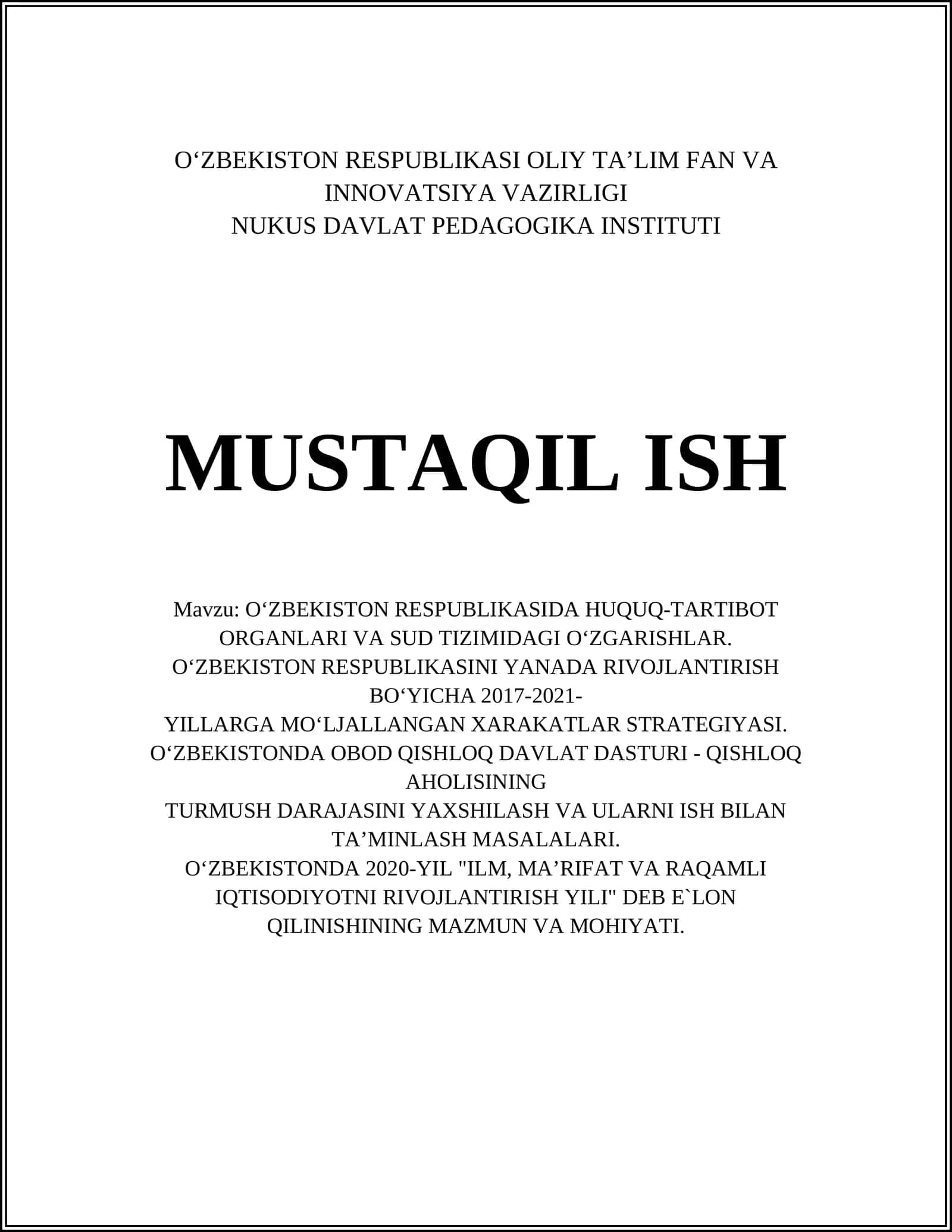 O‘ZBEKISTON RESPUBLIKASI HUQUQ-TARTIBOT ORGANLARI VA SUD TIZIMI 1
