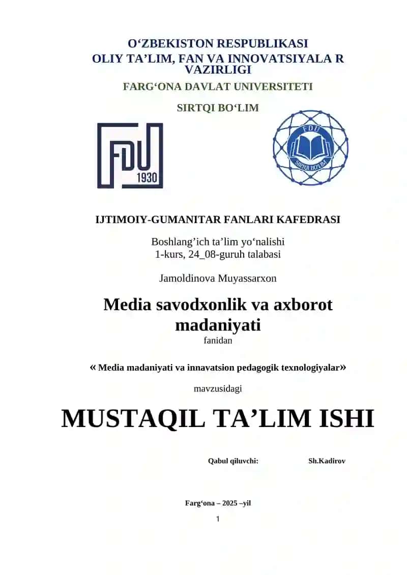 Media madaniyati va innavatsion pedagogik texnologiyalar