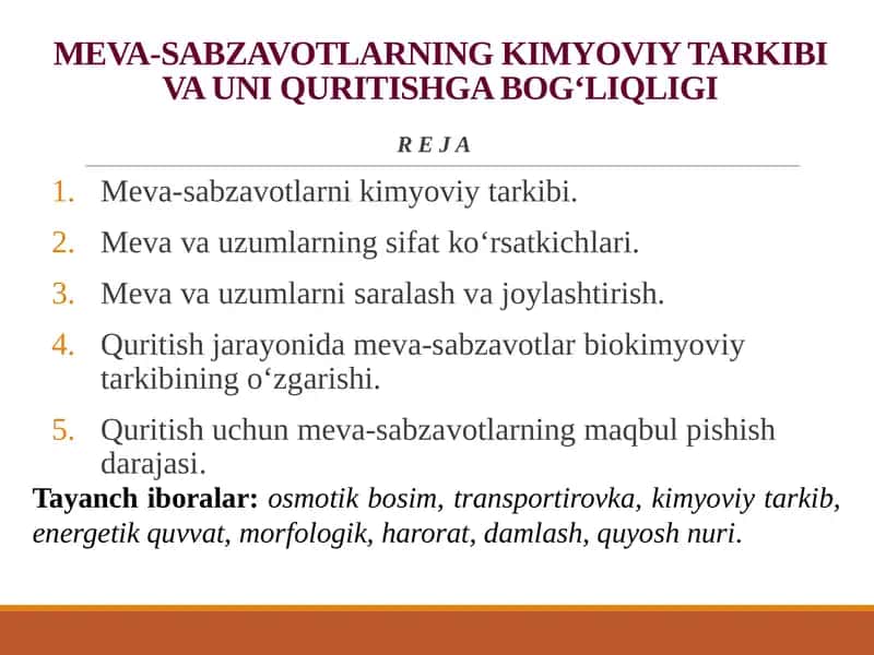 MEVA-SABZAVOTLARNI KIMYOVIY TARKIBI 1