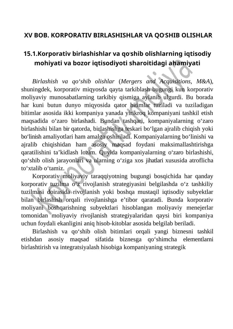 KORPORATIV BIRLASHISHLAR VA QOʻSHIB OLISHLAR 1