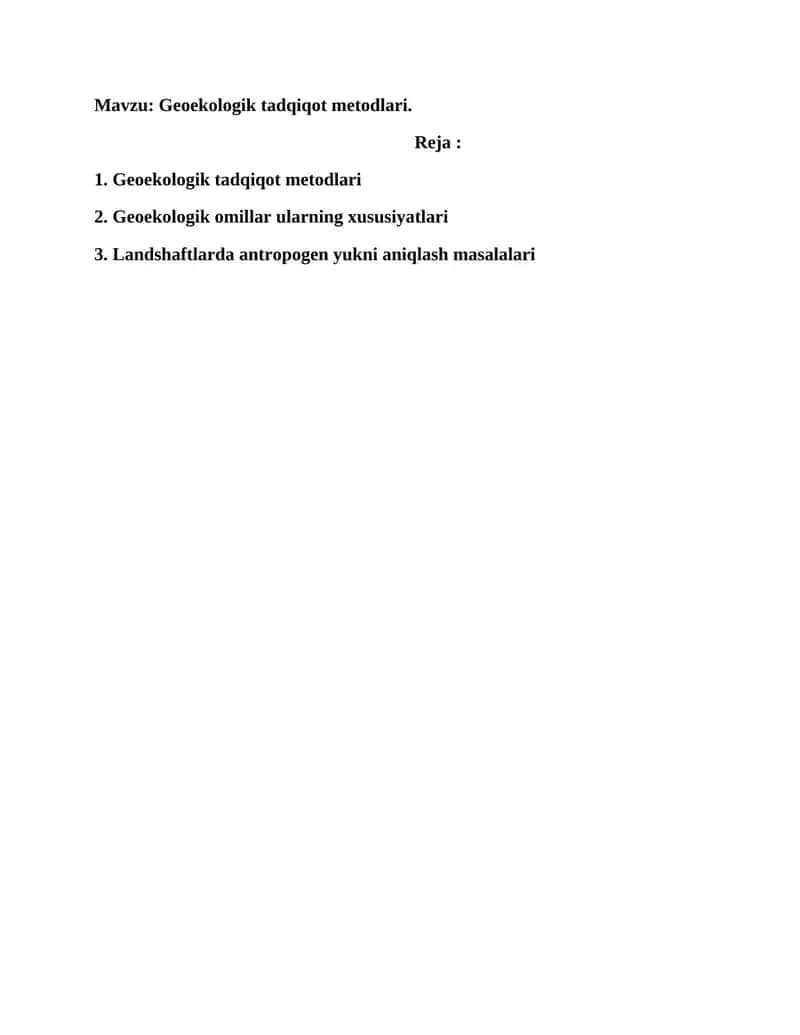 Geoekologiya. Geoekologik tadqiqot metodlari 1