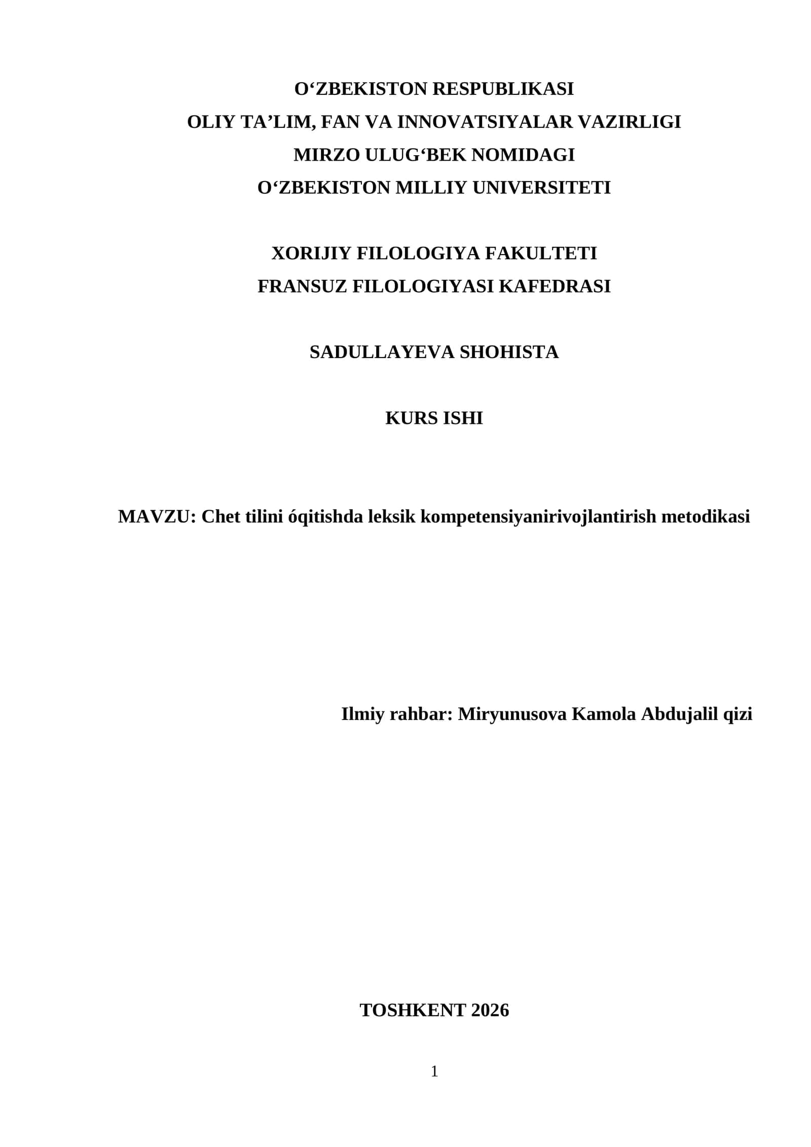 Chet tilini óqitishda leksik kompetensiyanirivojlantirish metodikasi 1