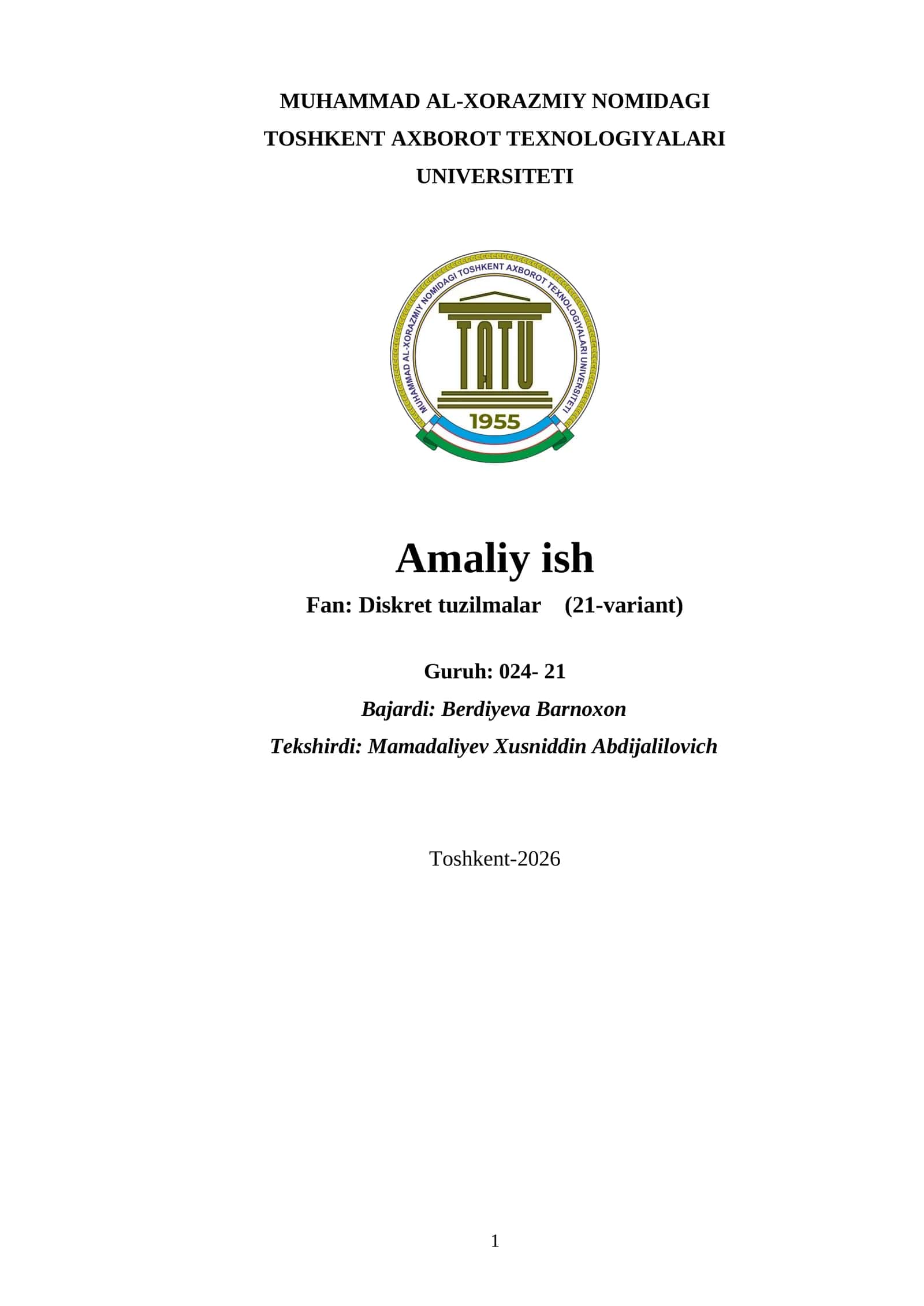Diskret tuzilmalar (21-variant) 1