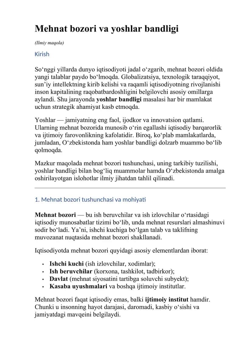 Mehnat bozori va yoshlar bandligi 1