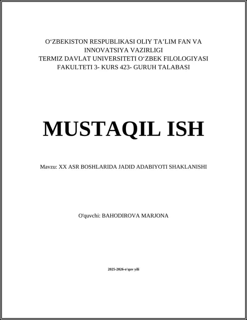 XX ASR BOSHLARIDA JADID ADABIYOTI SHAKLANISHI 1