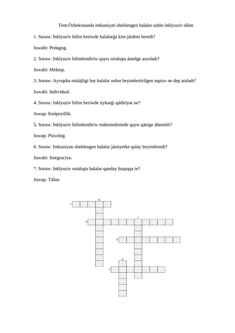 Inklyuziv bilim beriwde balalarǵa kim járdem beredi? 1