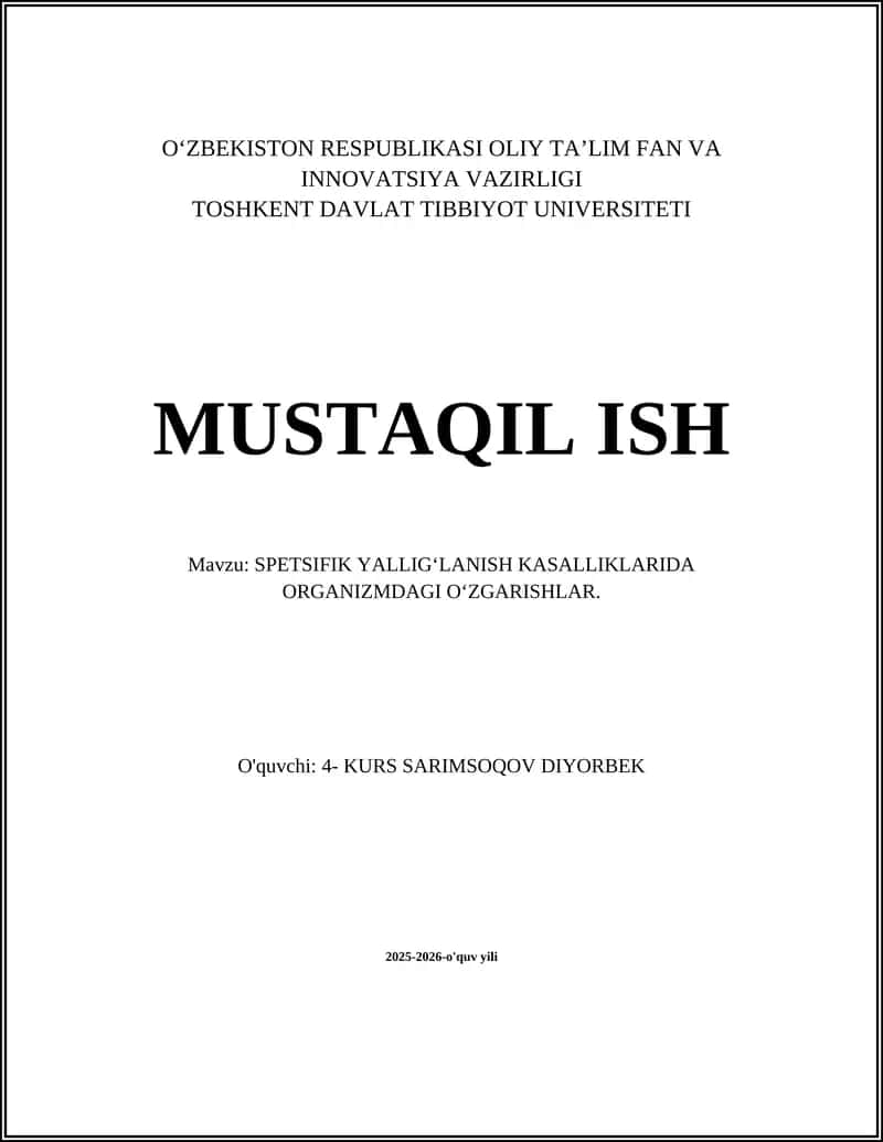 SPETSIFIK YALLIG‘LANISH KASALLIKLARI 1