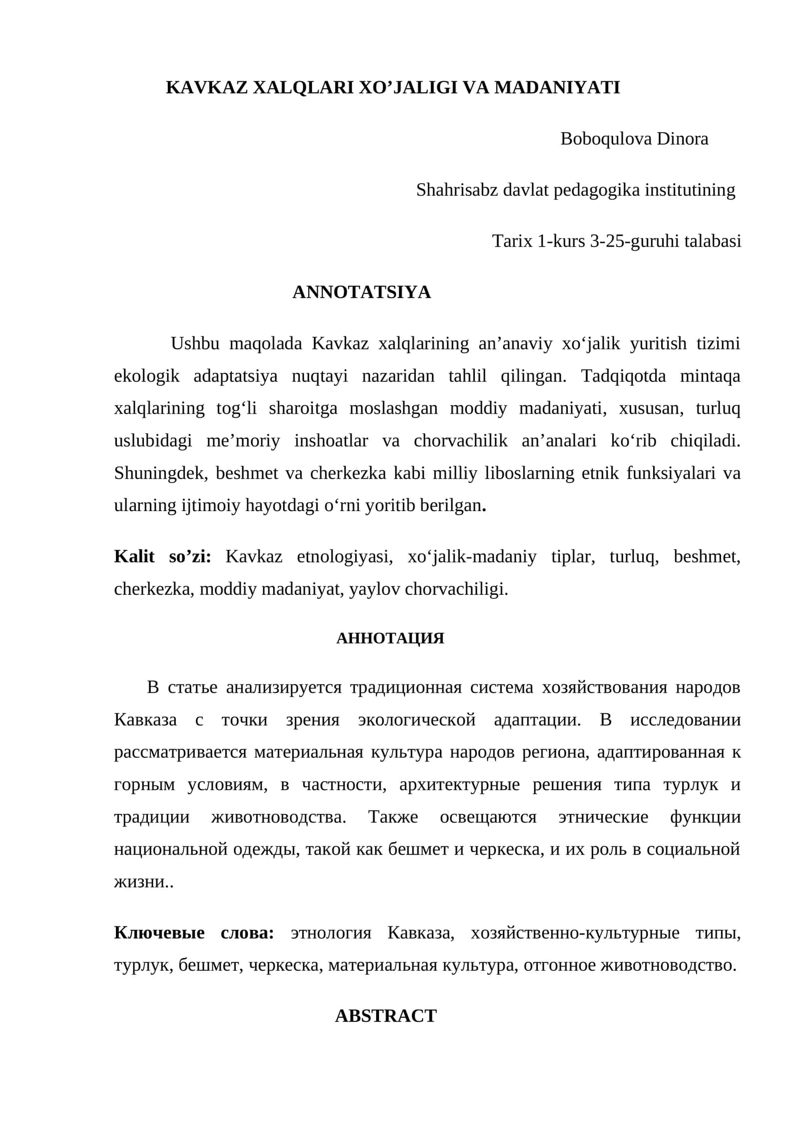 KAVKAZ XALQLARI XO’JALIGI VA MADANIYATI 1