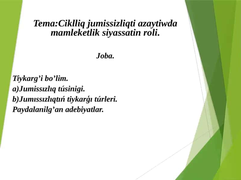 Bazar ekonomikası sharayatında jumıssızlıq mashqalası 1