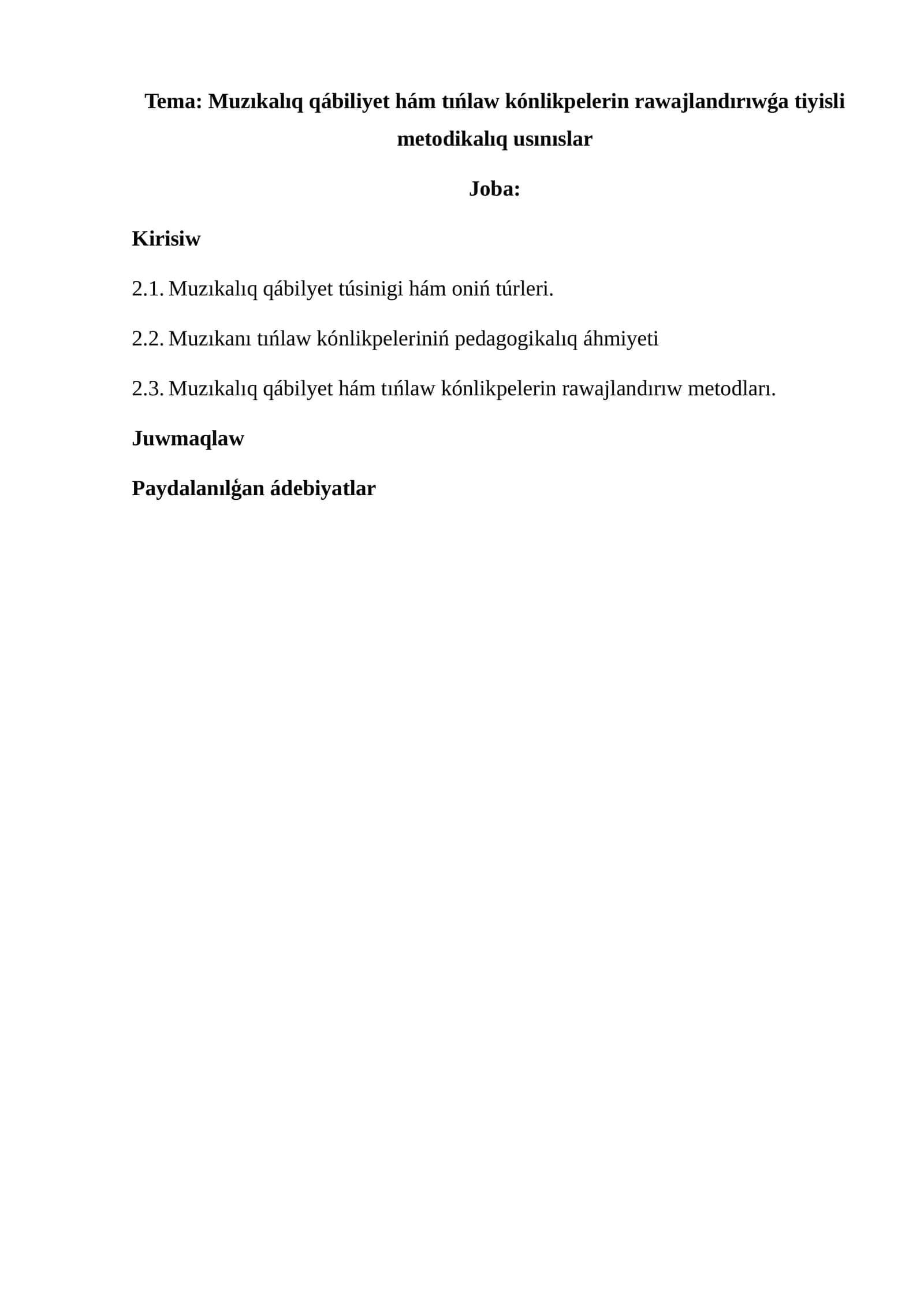 Muzıkalıq qábiliyet hám tıńlaw kónlikpelerin rawajlandırıwǵa tiyisli metodikalıq usınıslar 1