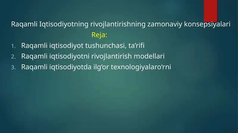 Raqamli Iqtisodiyotning rivojlantirishning zamonaviy konsepsiyalari 1