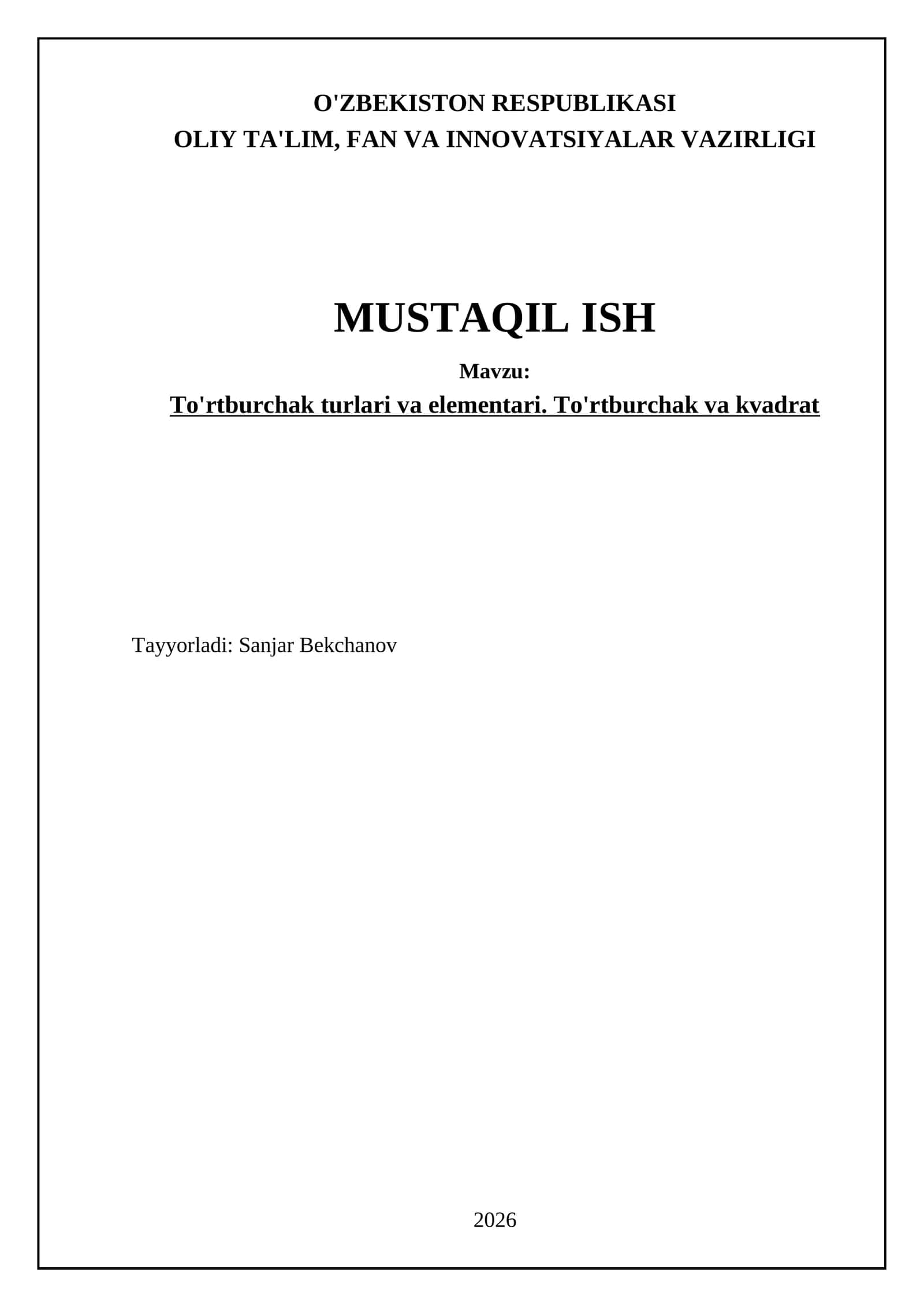 To'rtburchak turlari va elementari. To'rtburchak va kvadrat 1