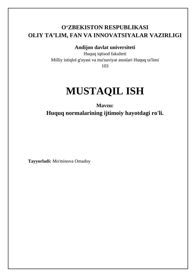 Huquq normalarining ijtimoiy hayotdagi ro'li 1