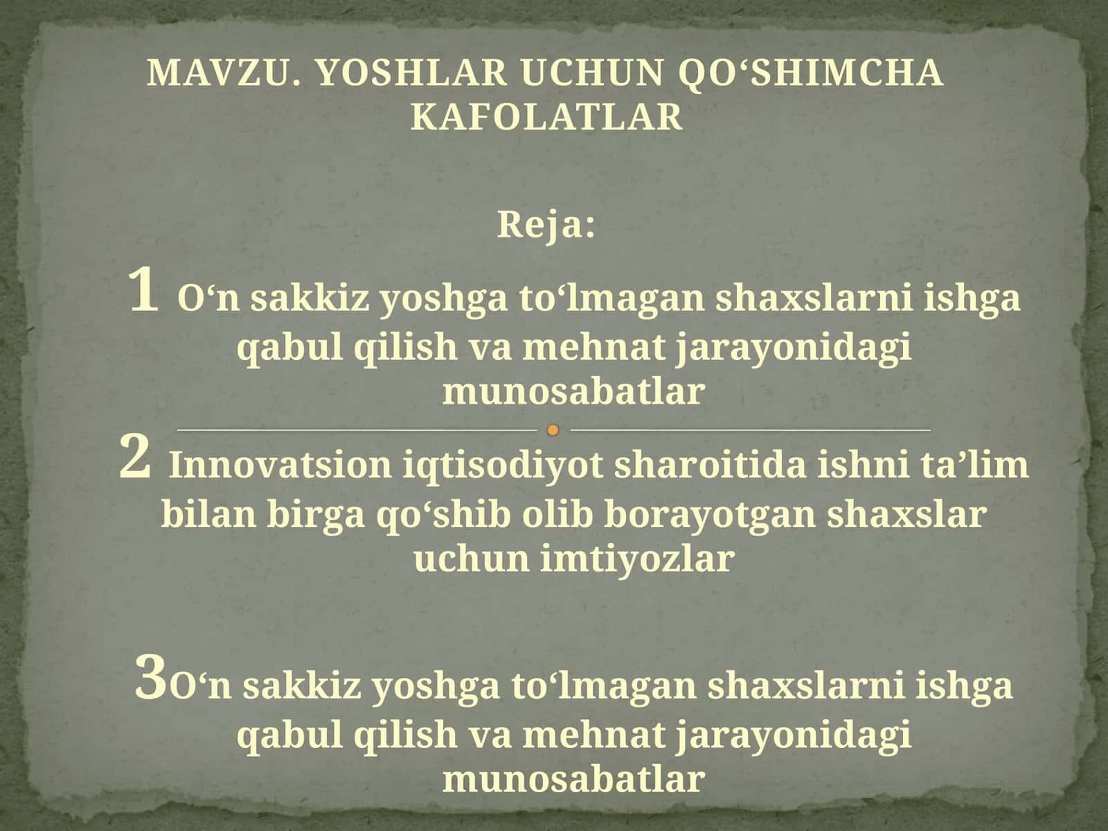 YOSHLAR UCHUN QO‘SHIMCHA KAFOLATLAR 1