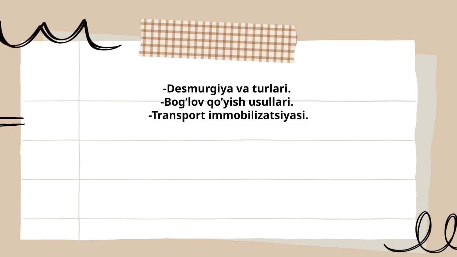 Desmurgiya va turlari. Bog’lov qo’yish usullari. Transport immobilizatsiyasi 1