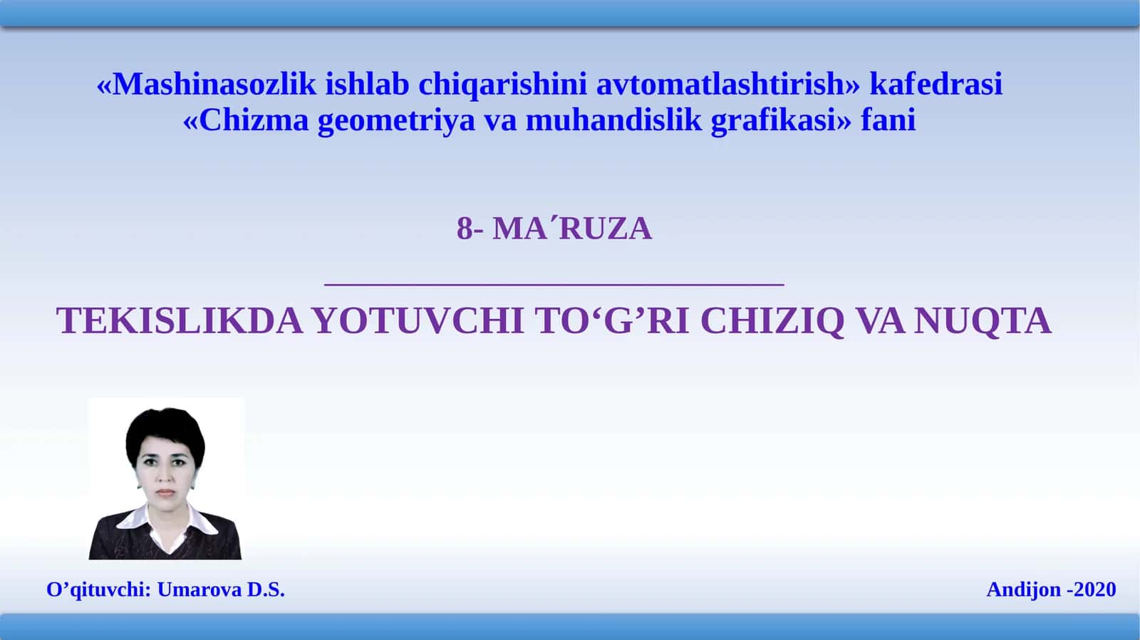 TEKISLIKDA YOTUVCHI TO‘G’RI CHIZIQ VA NUQTA 1