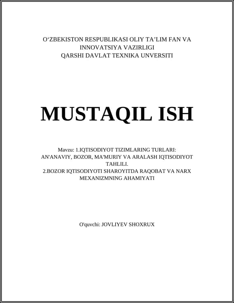 IQTISODIYOT TIZIMLARING TURLARI 1