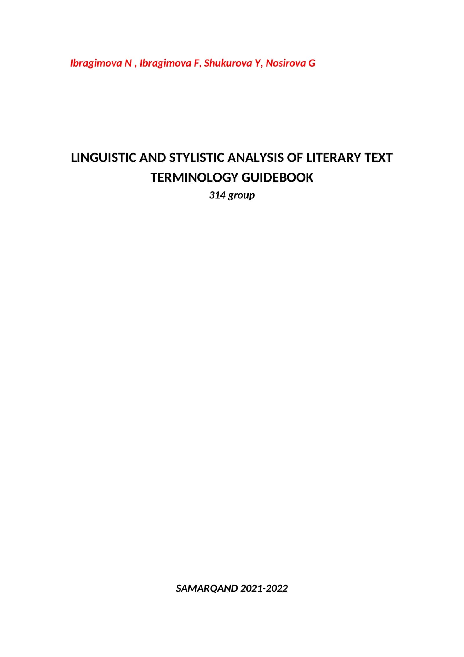 LINGUISTIC AND STYLISTIC ANALYSIS OF LITERARY TEXT TERMINOLOGY GUIDEBOOK 1