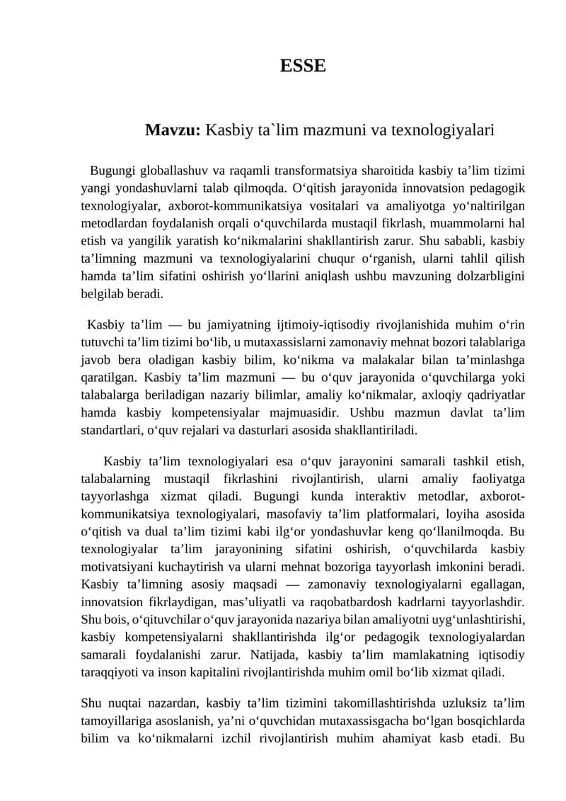 Kasbiy ta`lim mazmuni va texnologiyalari 1