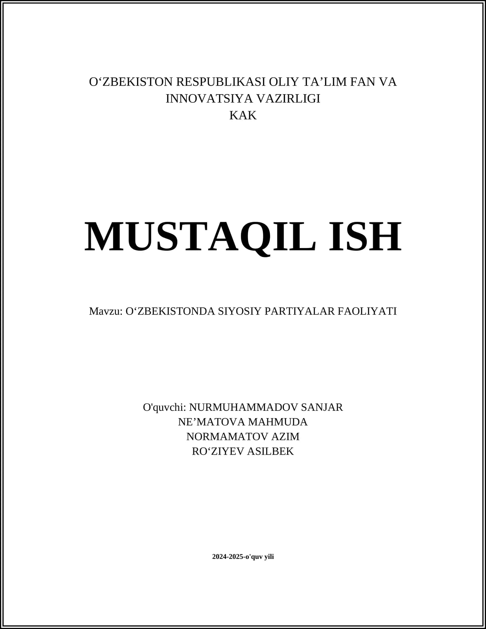 Oʻzbekistonda Siyosiy Partiyalar Faoliyati 1