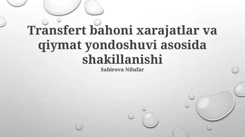 Transfert narxlari va qiymat yondashuvining tahlili 1