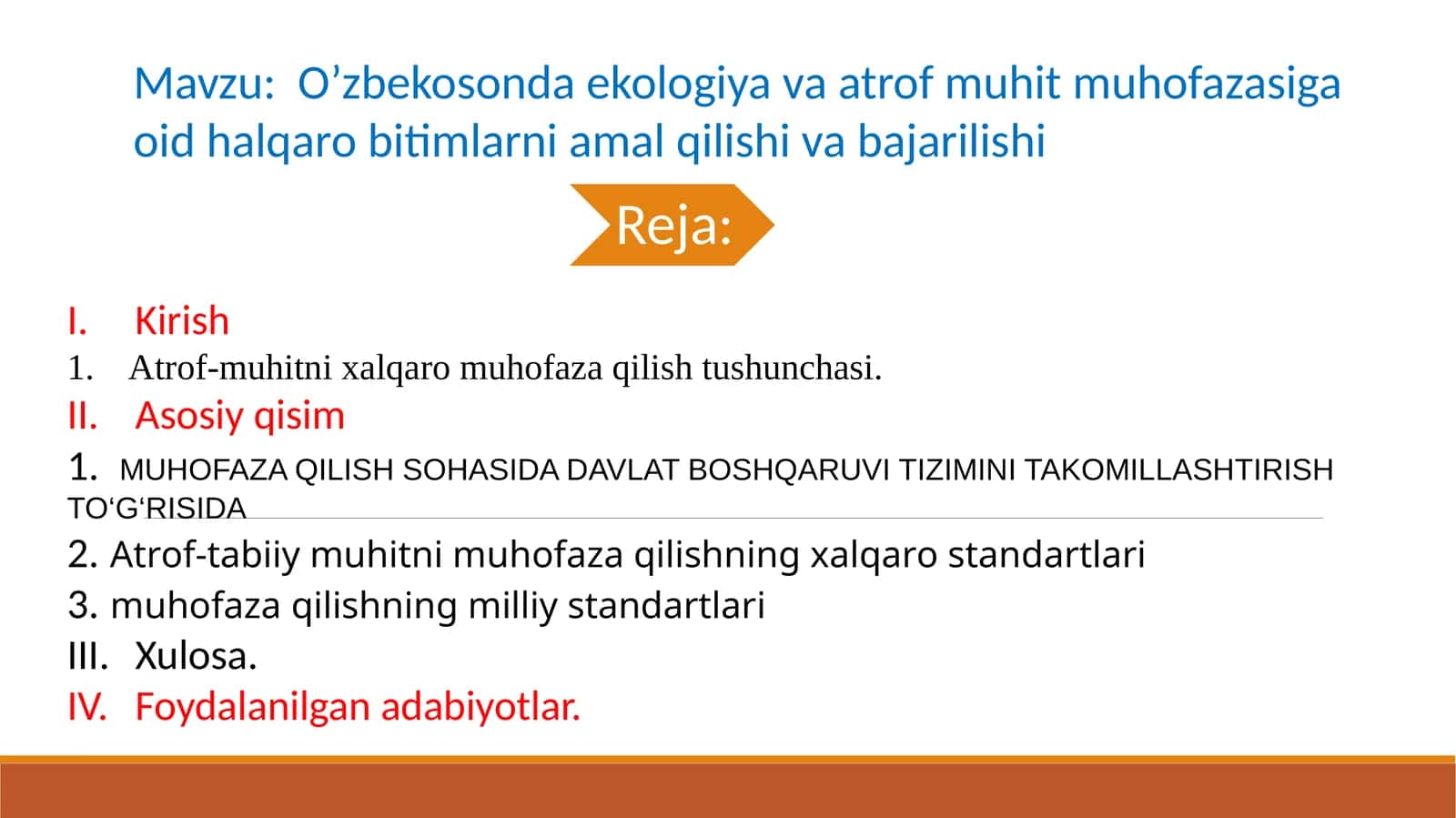 O’zbekistonda ekologiya va atrof muhit muhofazasiga oid halqaro bitimlarni amalga oshirish 1