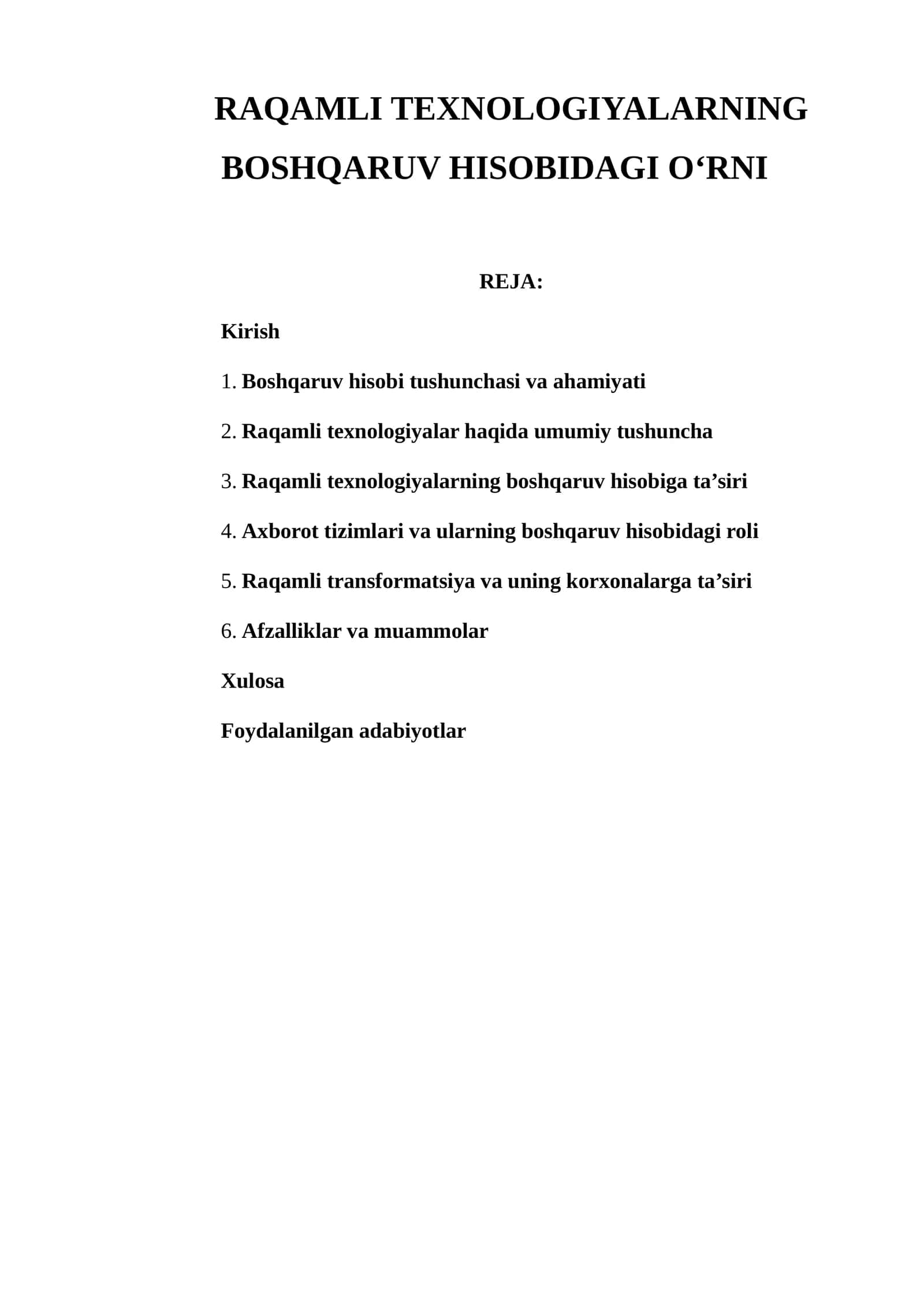 RAQAMLI TEXNOLOGIYALARNING BOSHQARUV HISOBIDAGI O‘RNI 1