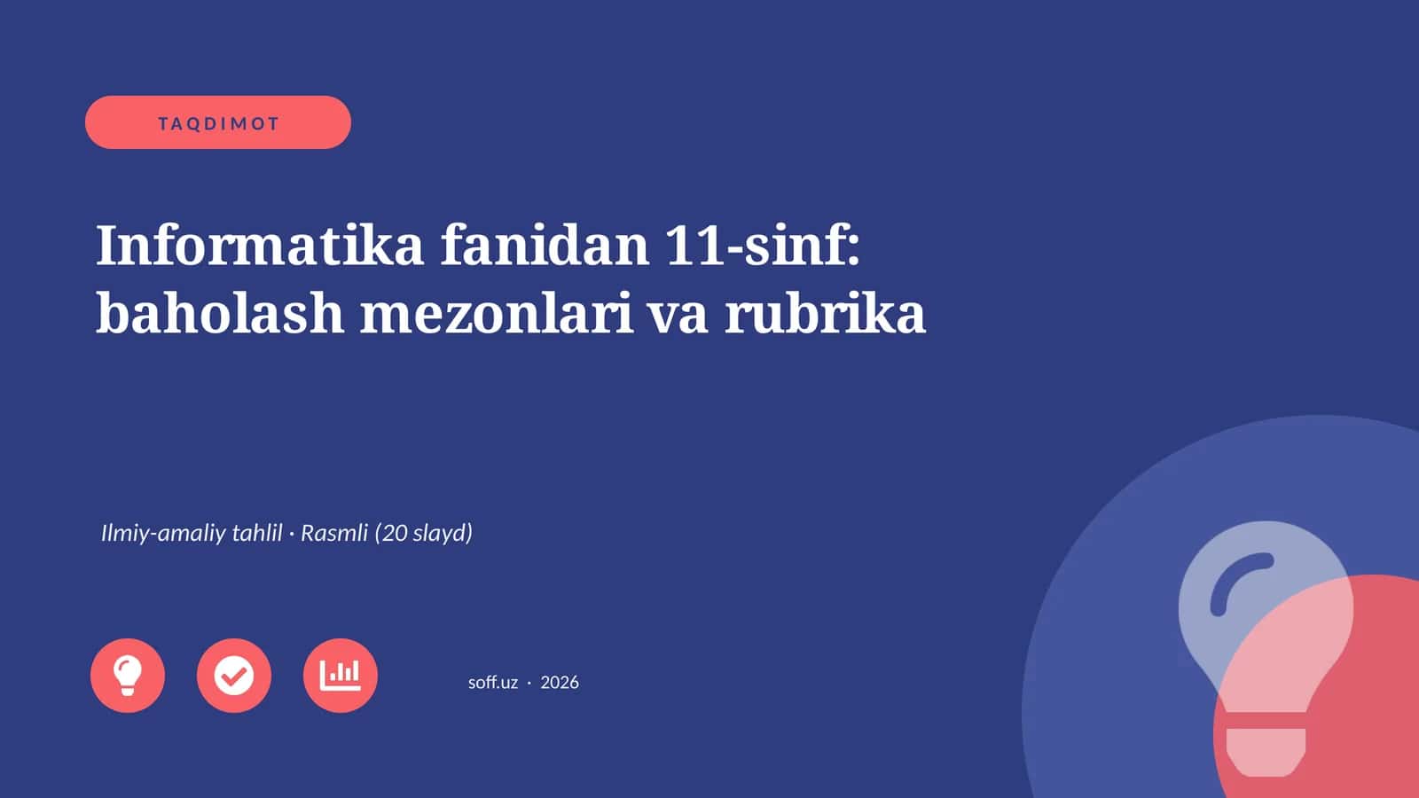 Informatika fanidan 11-sinf: baholash mezonlari va rubrika 1