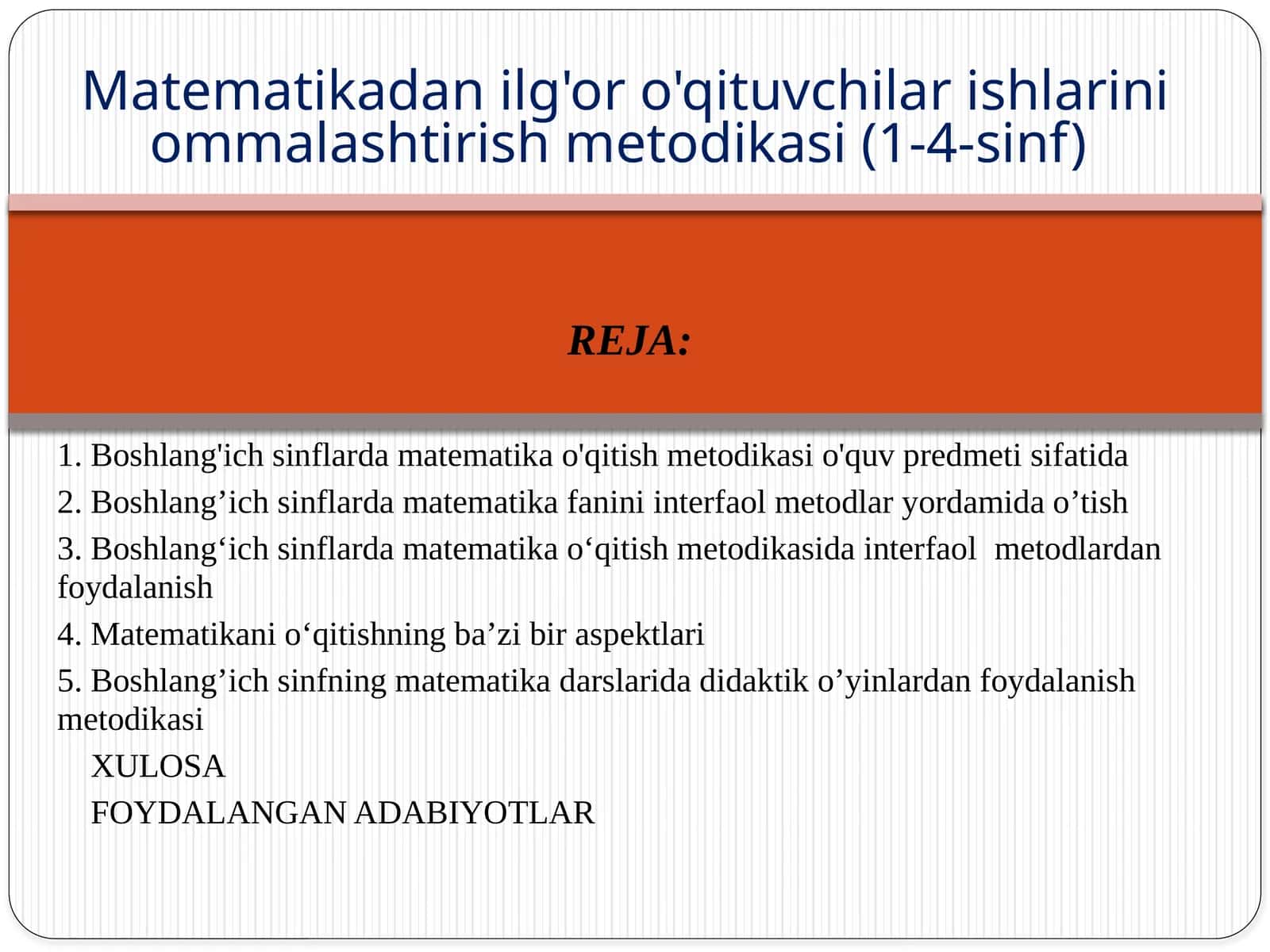 Matematikadan O'qitish Metodikasi 1