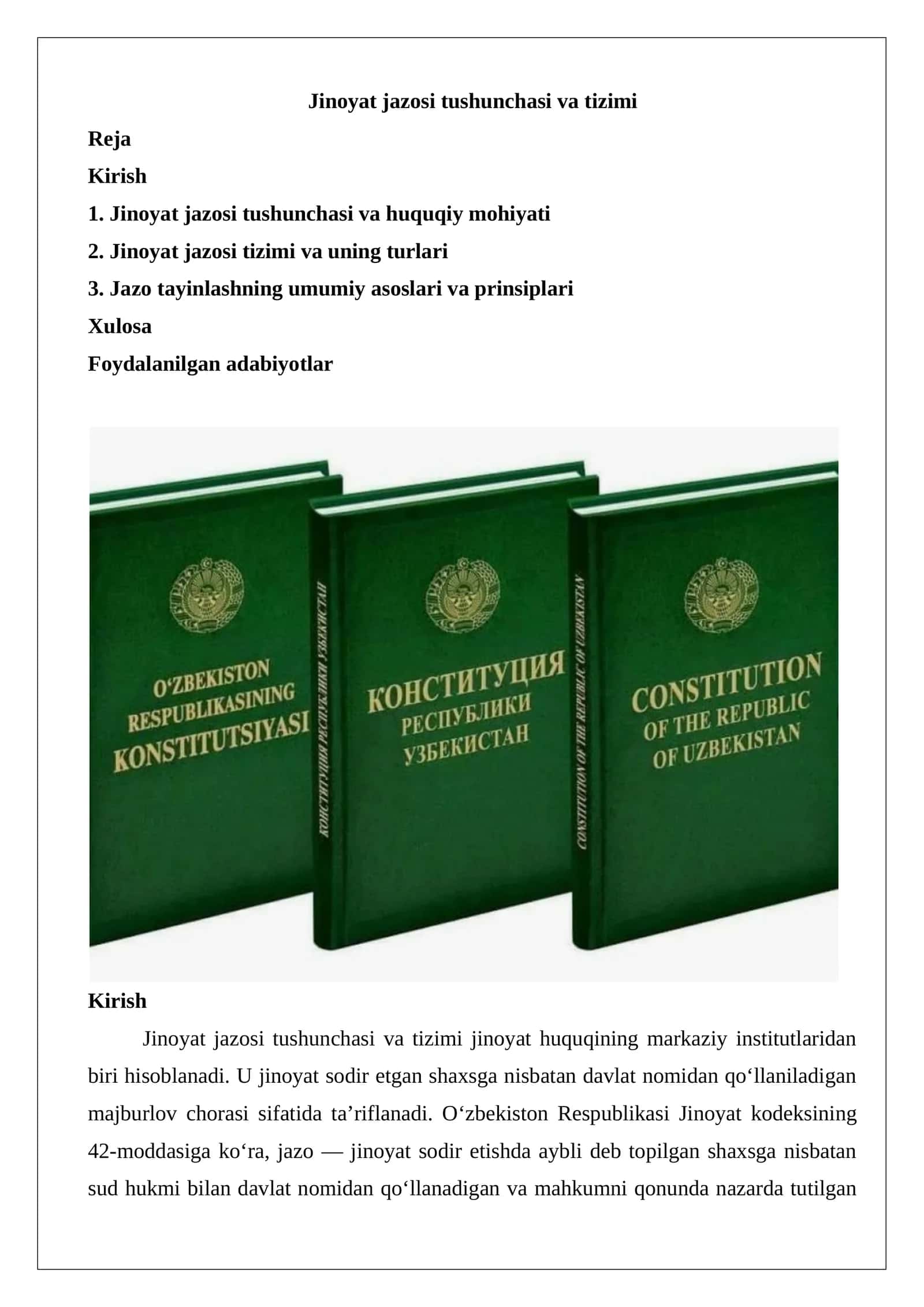 Jinoyat jazosi tushunchasi va tizimi 1
