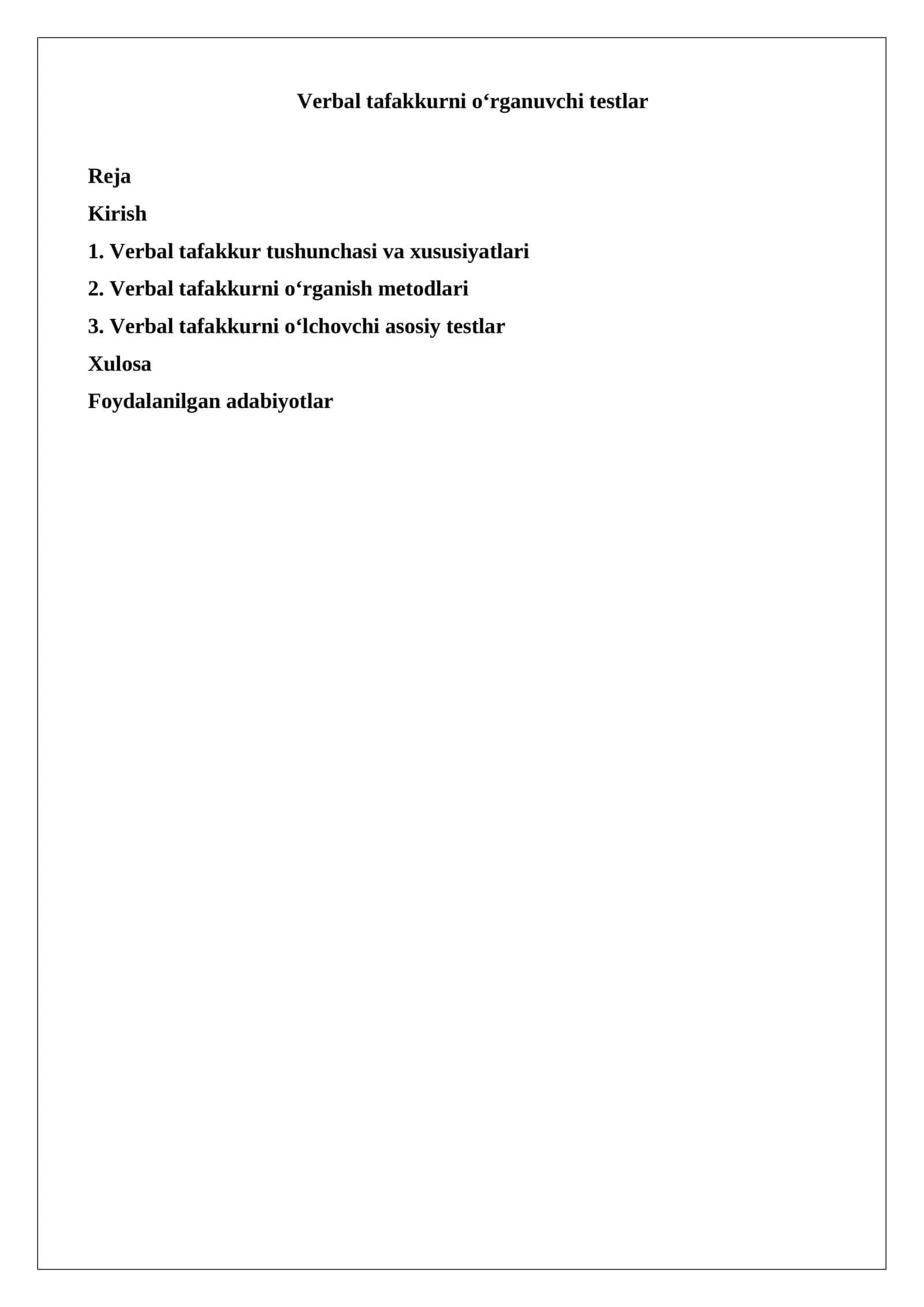 Verbal tafakkurni o‘rganuvchi testlar 1