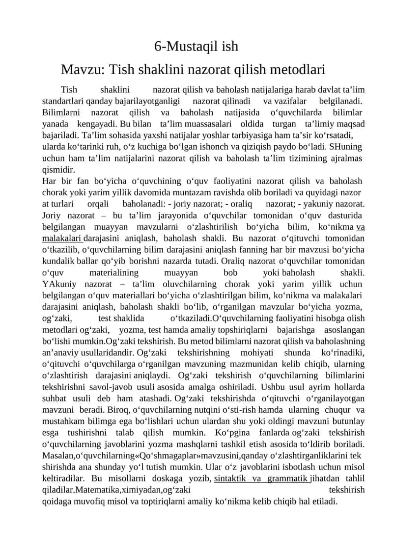 Tish shaklini nazorat qilish metodlari 1