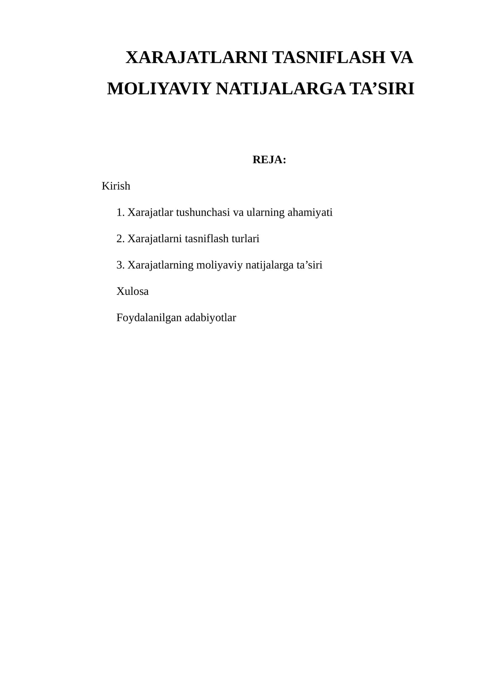 Xarajatlarni tasniflash va moliyaviy natijalarga ta’siri 1