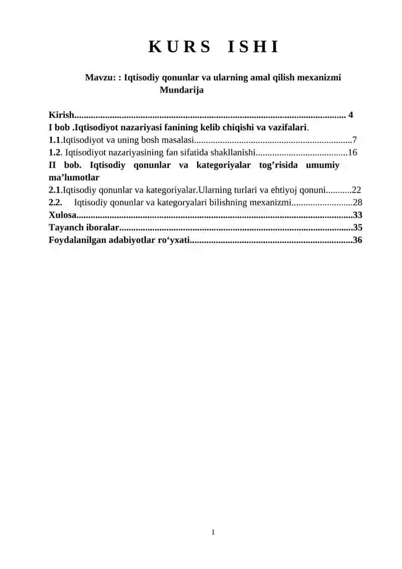Iqtisodiy qonunlar va ularning amal qilish mexanizmi
