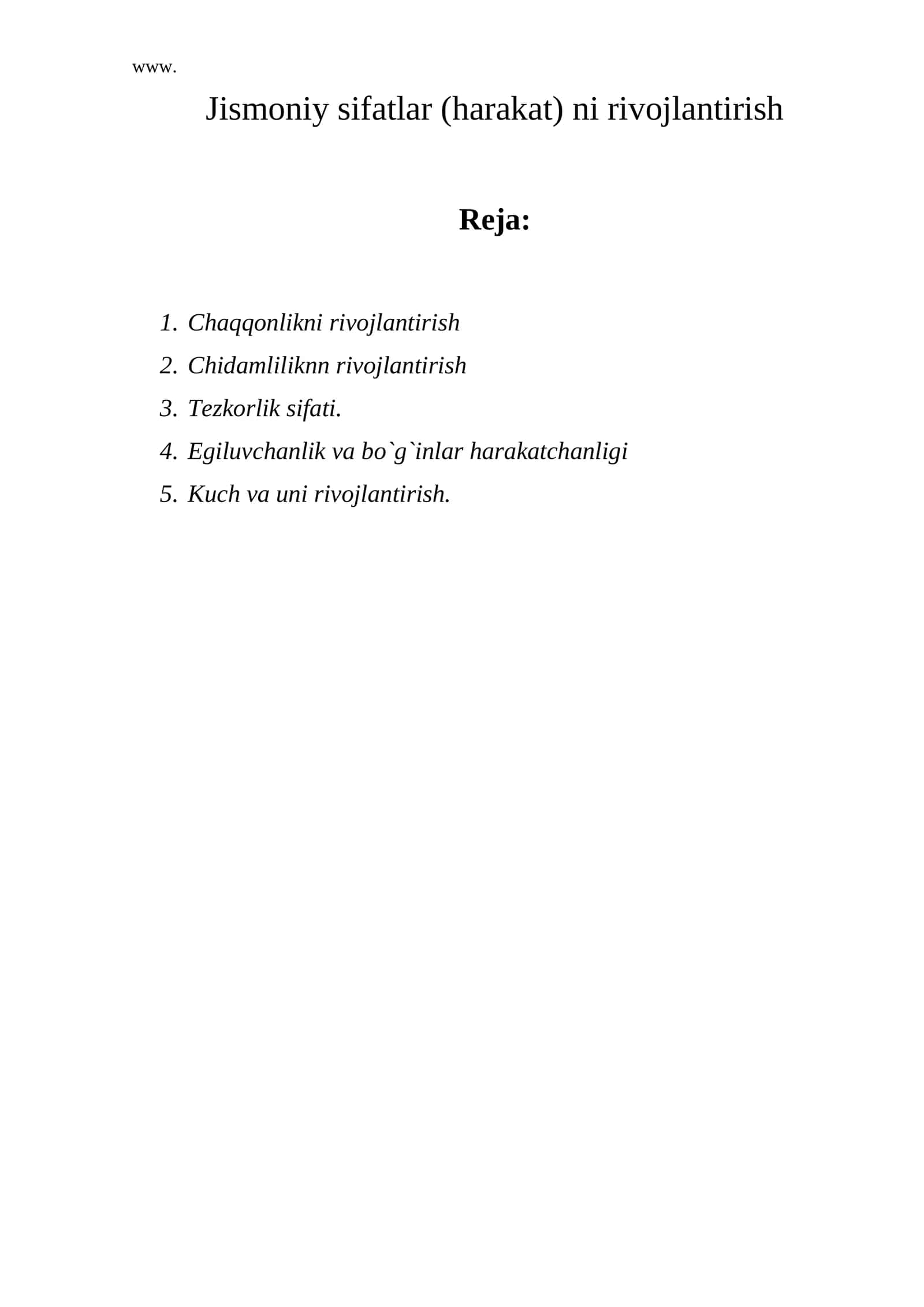 Jismoniy sifatlar (harakat) ni rivojlantirish 1