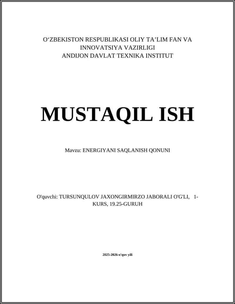 ENERGIYANI SAQLANISH QONUNI 1