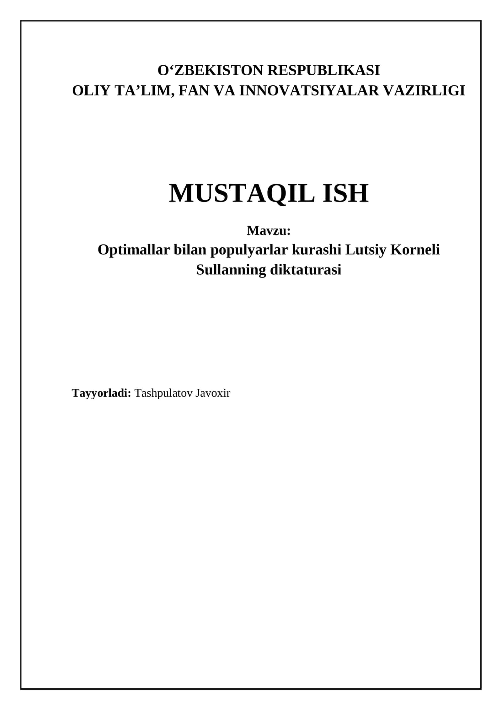 Optimallar bilan populyarlar kurashi Lutsiy Korneli Sullanning diktaturasi 1