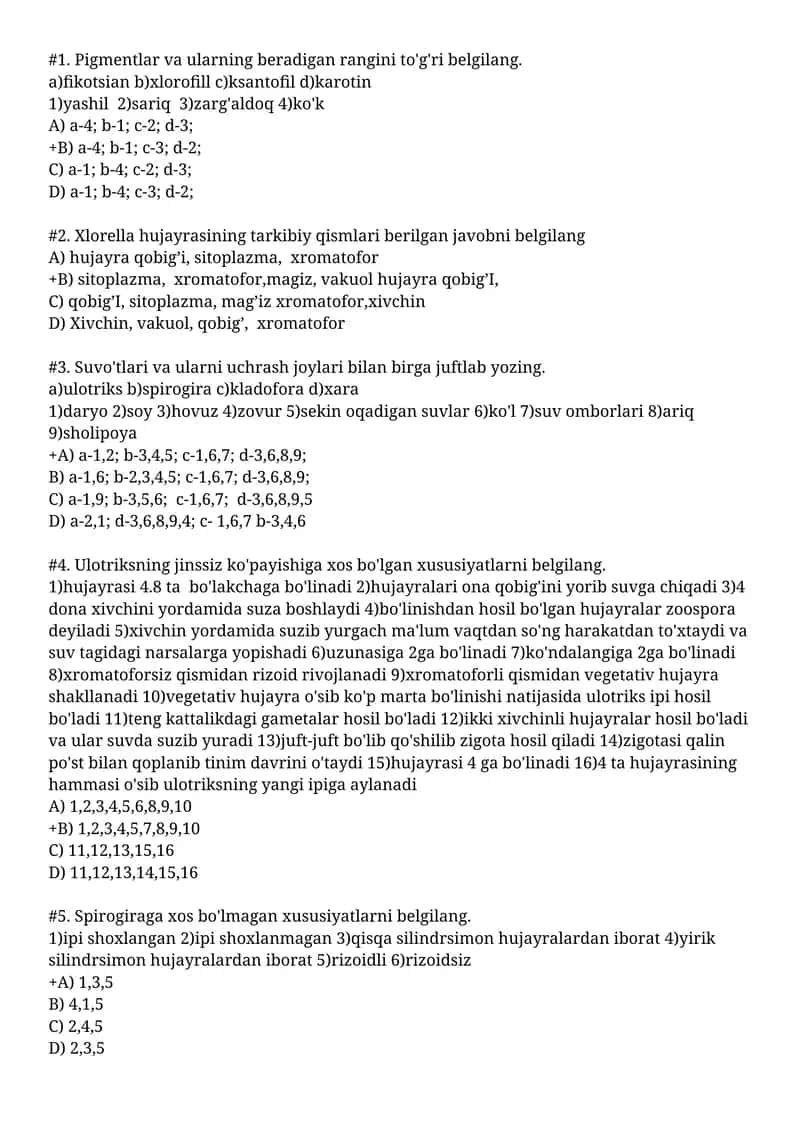 Pigmentlar va ularning beradigan rangini to'g'ri belgilang 1
