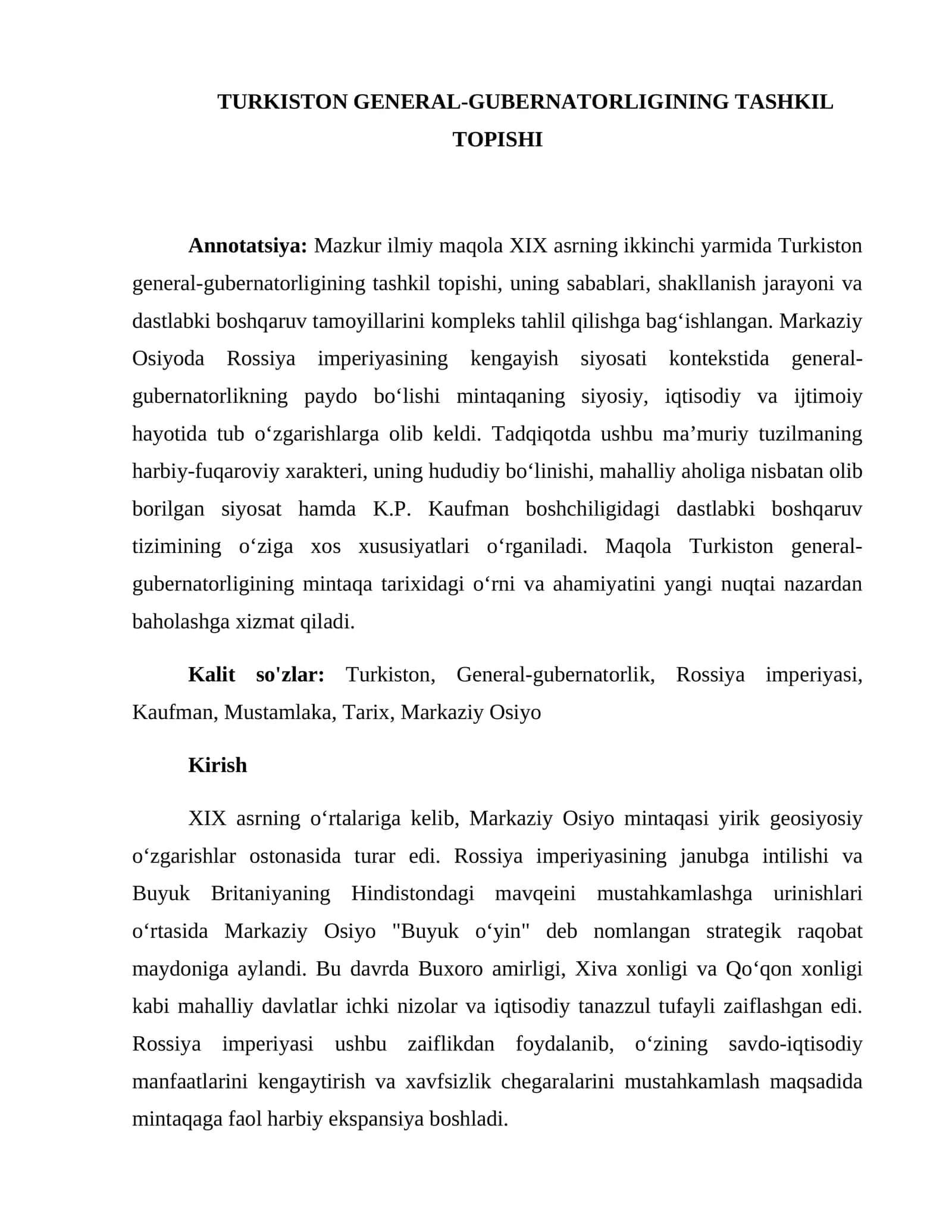 TURKISTON GENERAL-GUBERNATORLIGINING TASHKIL TOPISHI 1