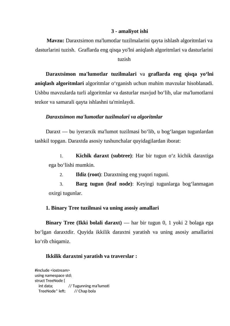 Daraxtsimon ma'lumotlar tuzilmalari va algoritmlar 1