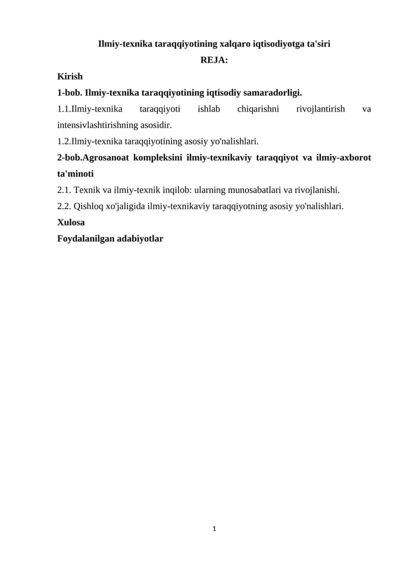 Ilmiy-texnika taraqqiyotining xalqaro iqtisodiyotga ta'siri 1
